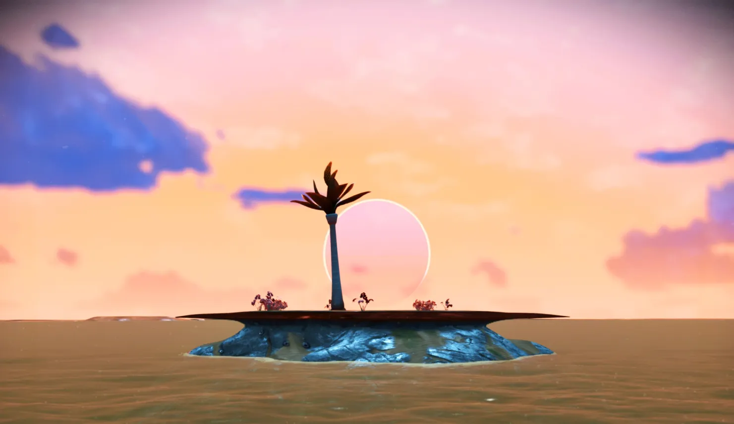 Ile déserte avec couché de soleil